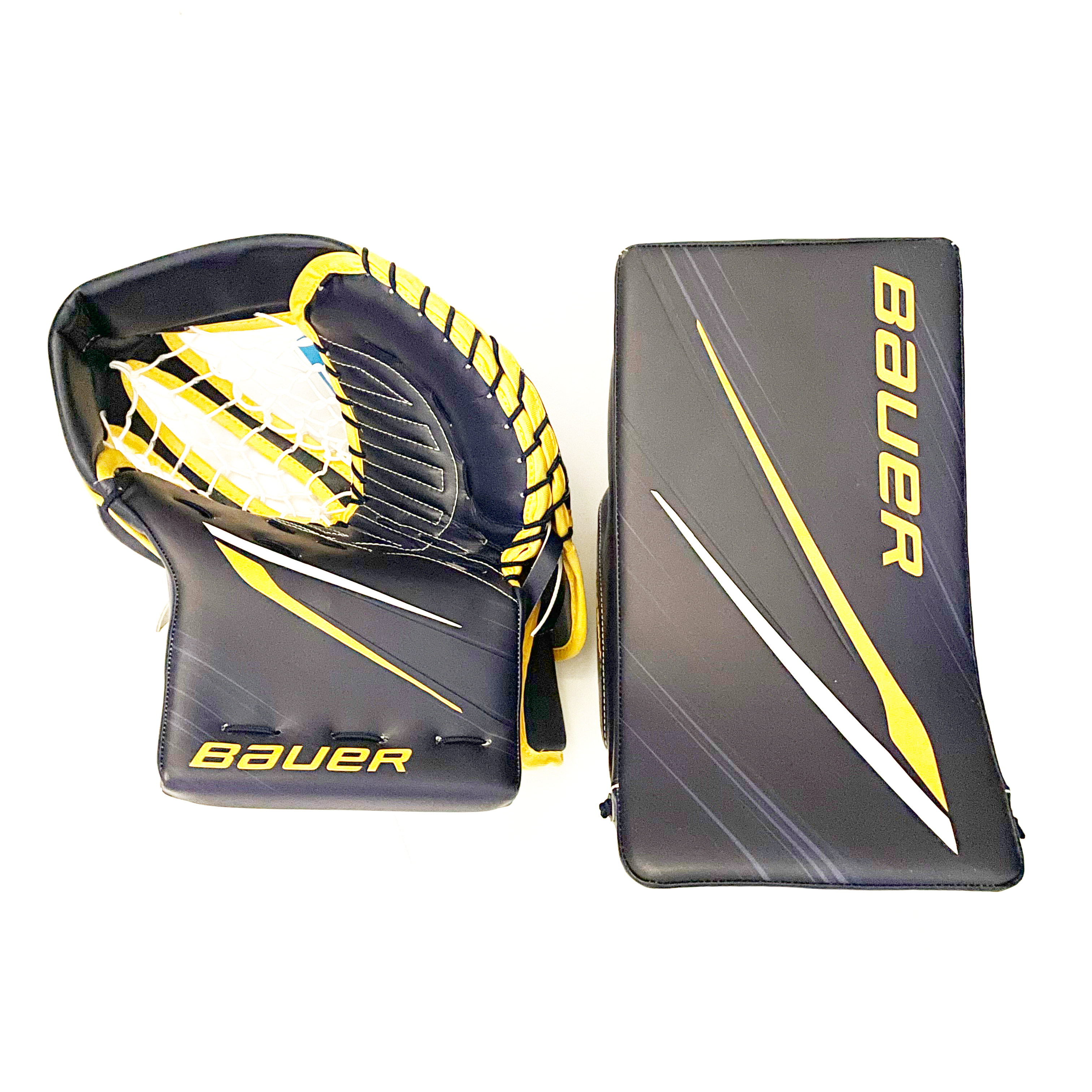 Bauer Vapor Hyperlite 2 - Ensemble de gants de gardien Pro Stock neufs (bleu marine/jaune)